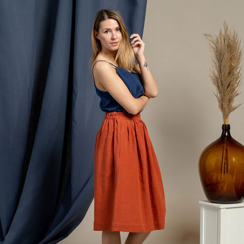 Talia | Midirock aus Leinen mit elastischem Bund und Seitentaschen für Damen