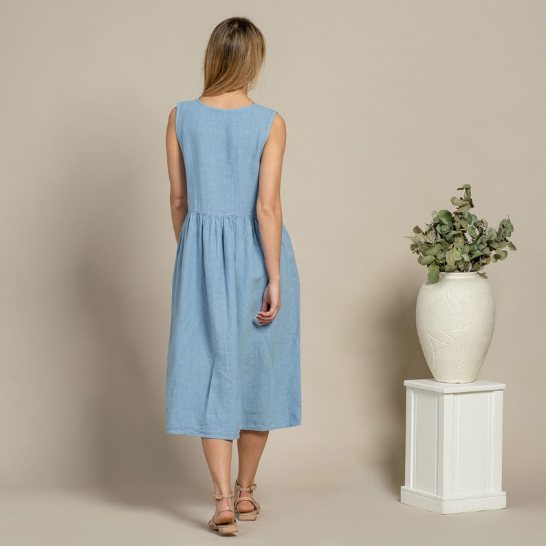 Mela | Ärmelloses Midikleid aus Leinen mit lockerem Schnitt und Rundhalsausschnitt für Damen
