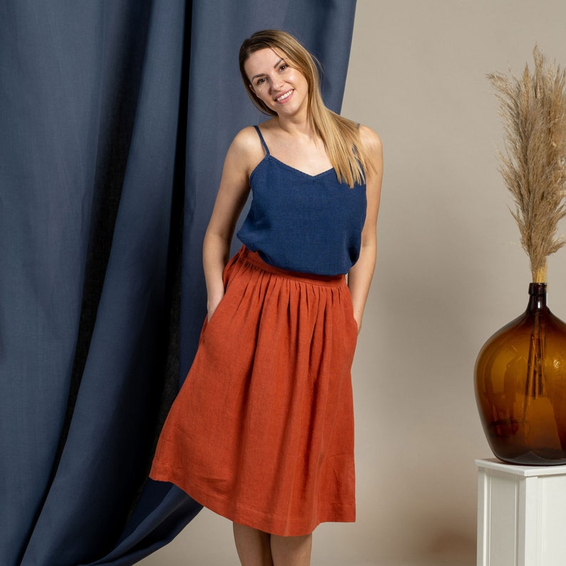 Talia | Midirock aus Leinen mit elastischem Bund und Seitentaschen für Damen