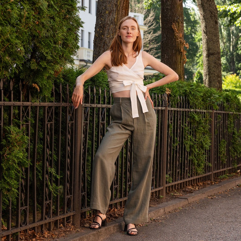 Nora | Wickel-Crop-Top aus Leinen mit breitem Schleifenband für Damen