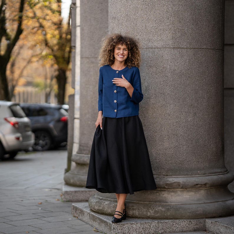Mara | Cropped Leinenbluse mit 3/4-Ärmeln und Rundhalsausschnitt für Damen