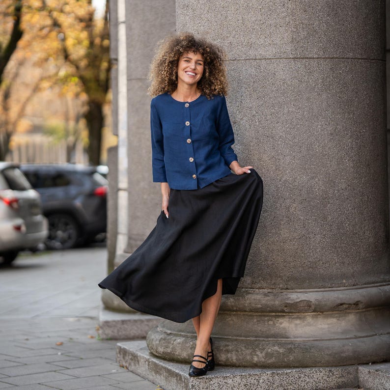 Mara | Cropped Leinenbluse mit 3/4-Ärmeln und Rundhalsausschnitt für Damen