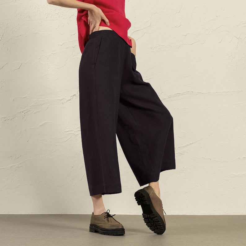 Lana | Weite Sommerhose aus Leinen mit hoher Taille und Culotte-Schnitt für Damen