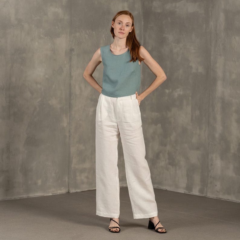 Mira | Gerade geschnittene Damenhose aus Leinen mit hoher Taille und Bundfalten