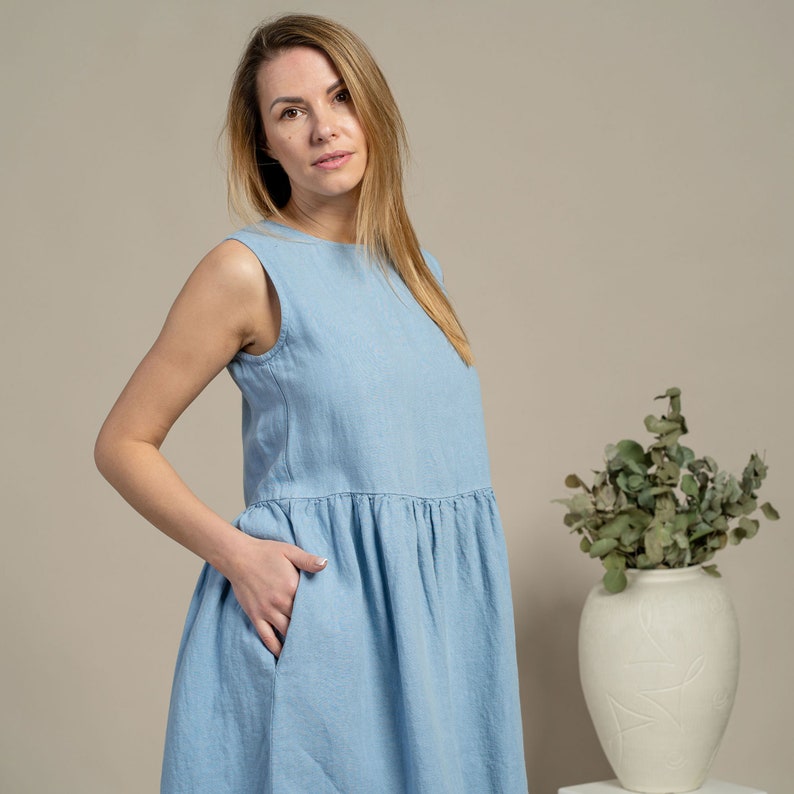 Mela | Ärmelloses Midikleid aus Leinen mit lockerem Schnitt und Rundhalsausschnitt für Damen