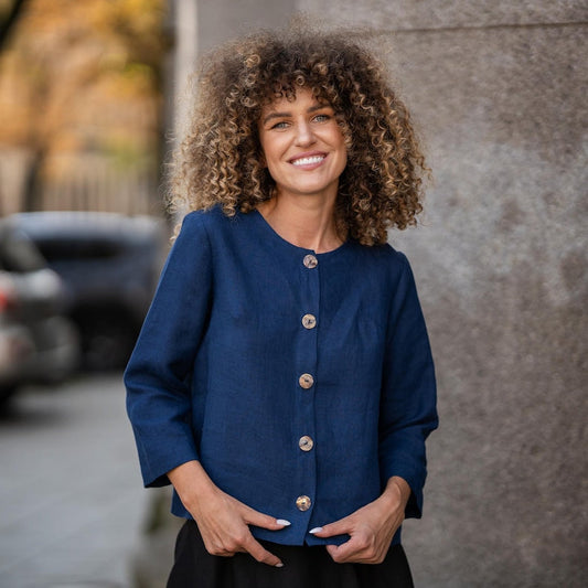 Mara | Cropped Leinenbluse mit 3/4-Ärmeln und Rundhalsausschnitt für Damen