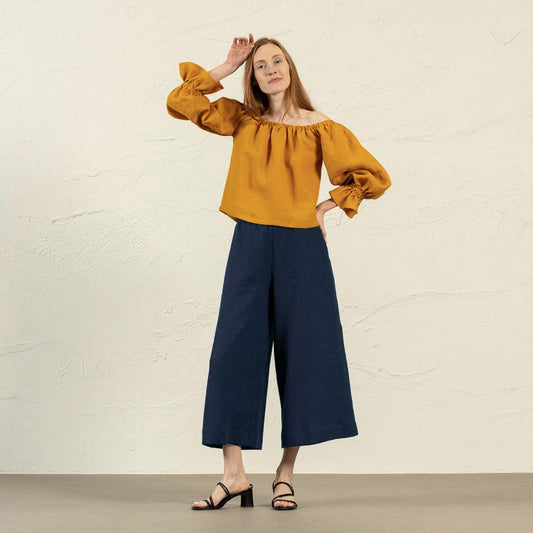 Lana | Weite Sommerhose aus Leinen mit hoher Taille und Culotte-Schnitt für Damen